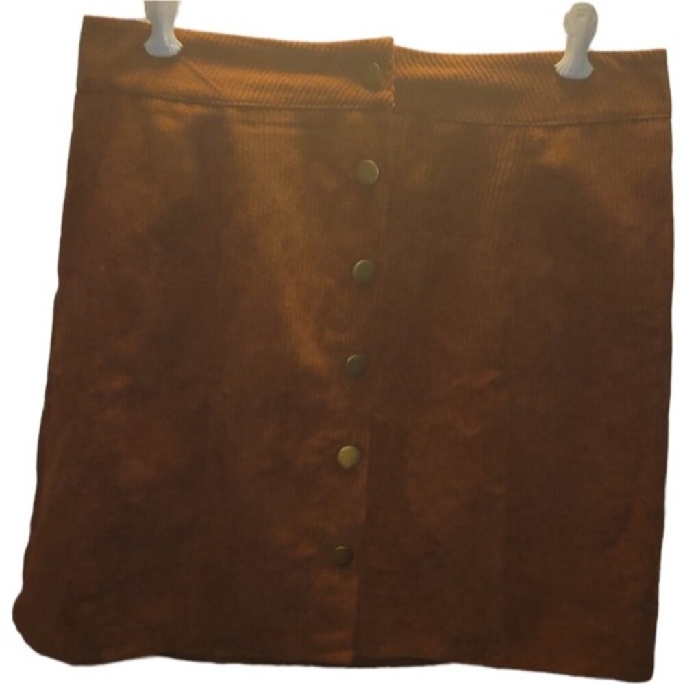 Shein Corduroy Brown Mod Button Up Mini Skirt L Large Fall Autumn Soft Cozy